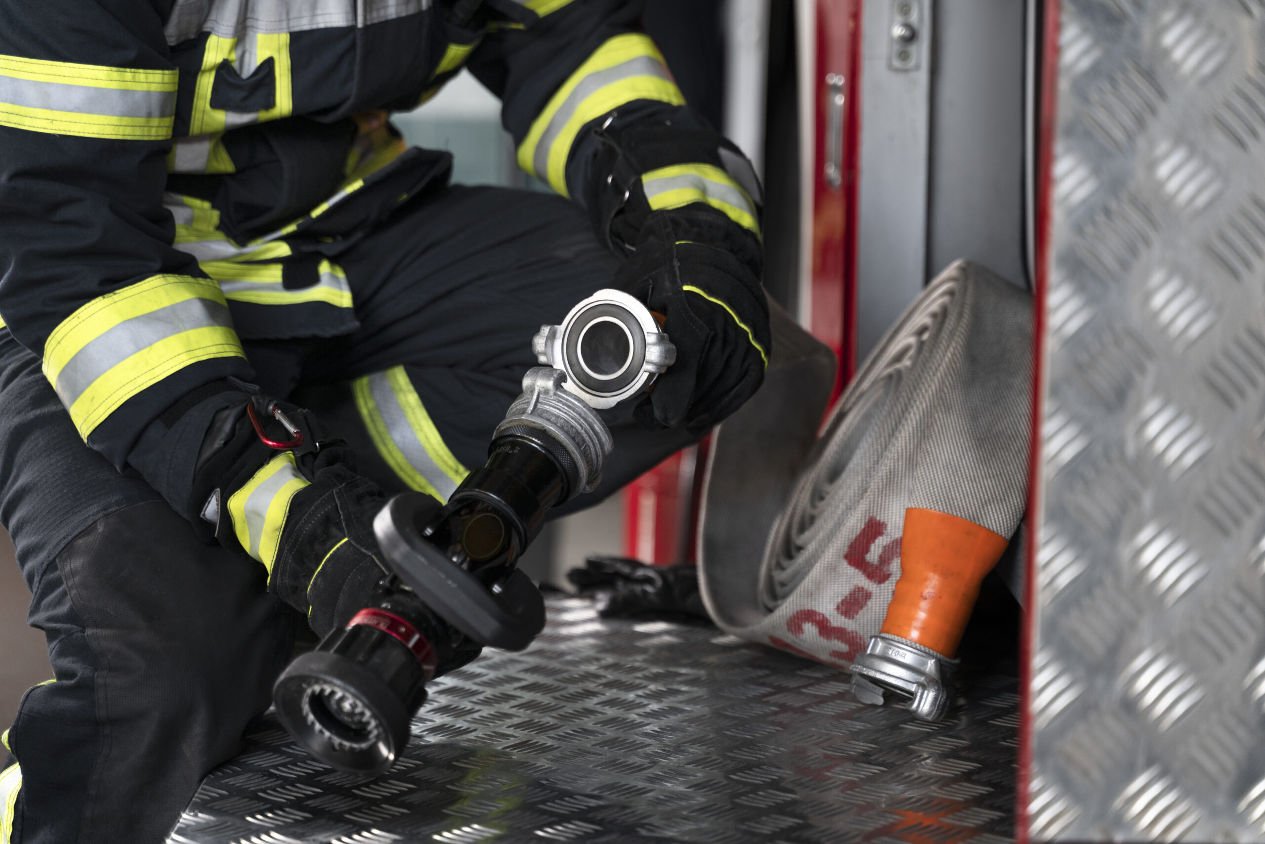 firefighter with safety suit station