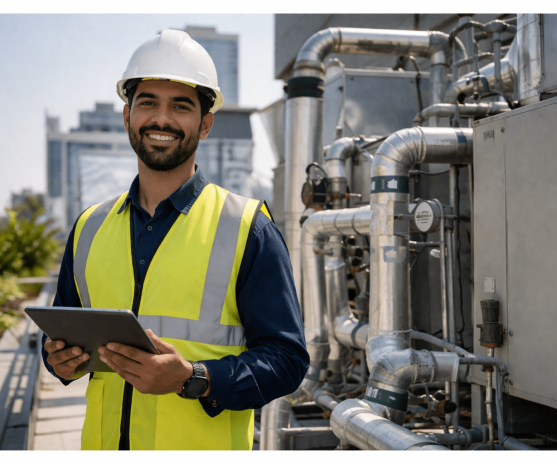 engineer at rooftop installation site